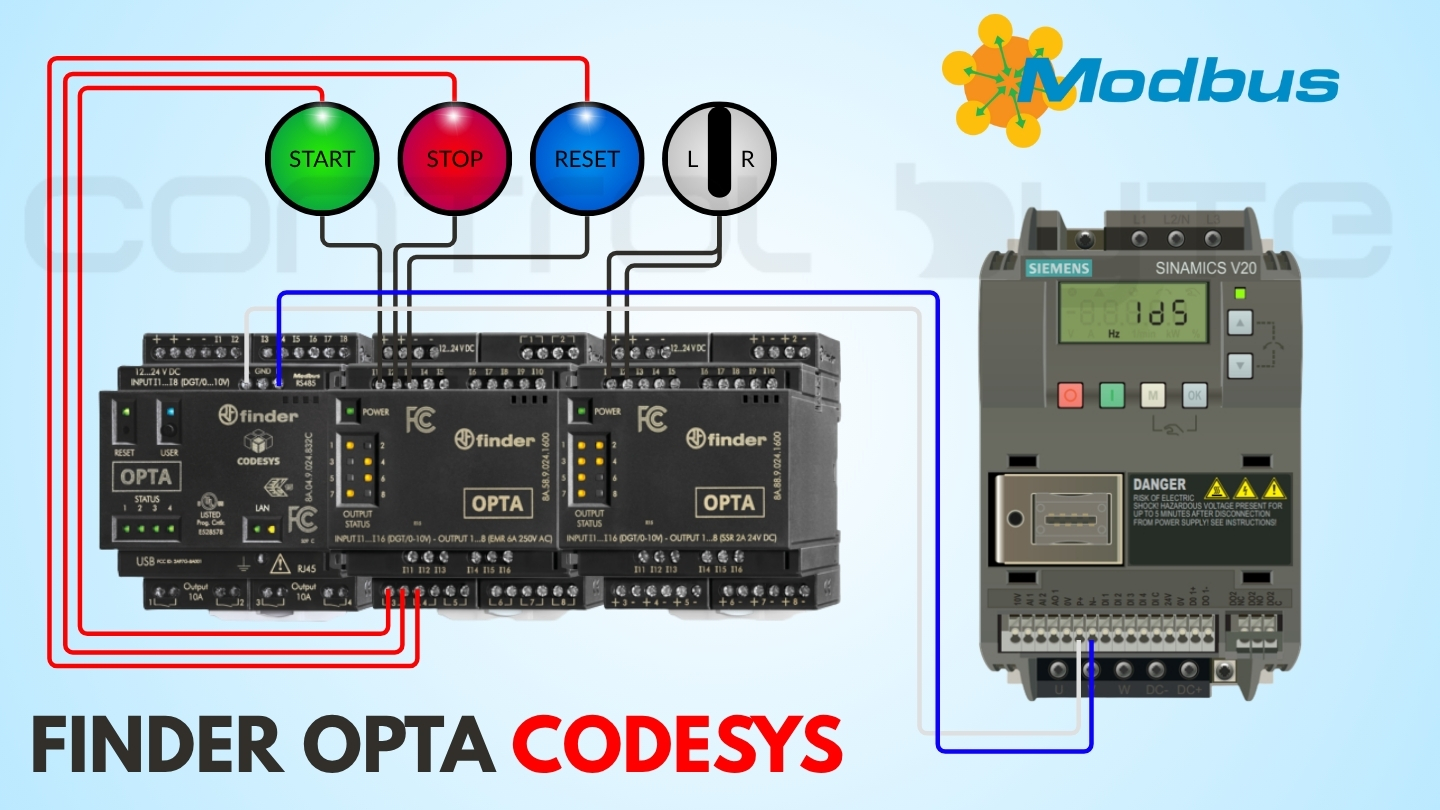 Połączenie falownika Sinamics V20 z PLC Finder OPTA w Codesys (Modbus RTU)