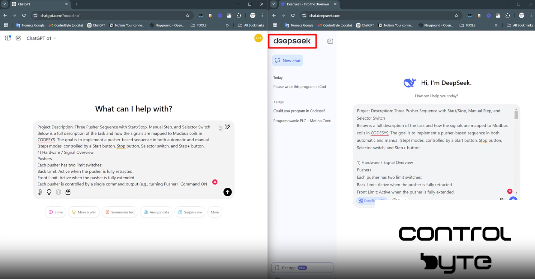 ChatGPT vs DeepSeek — kto lepiej zaprogramuje sterownik PLC?
