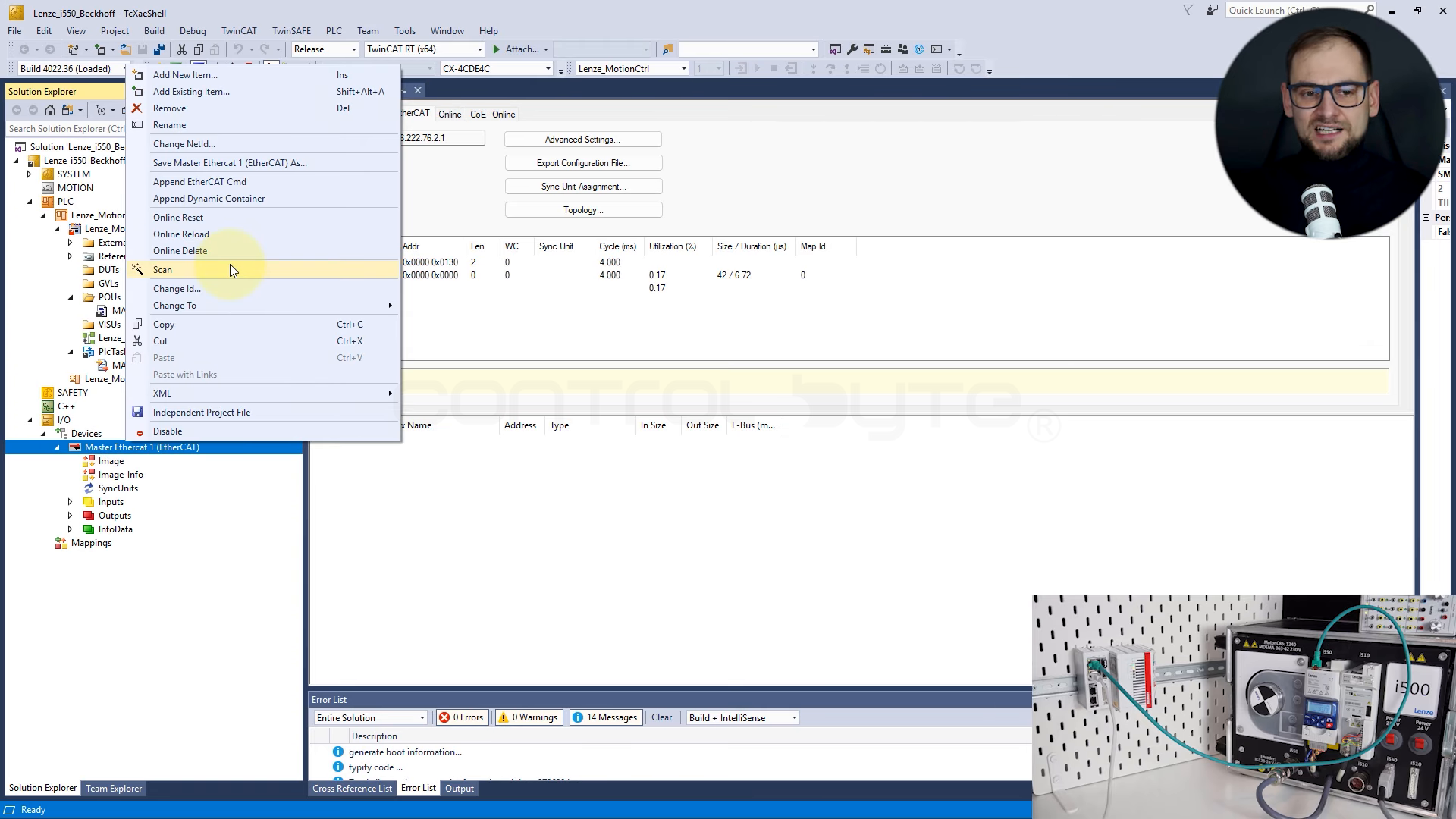 Skan sieci EtherCAT w trybie Config Mode w TwinCAT