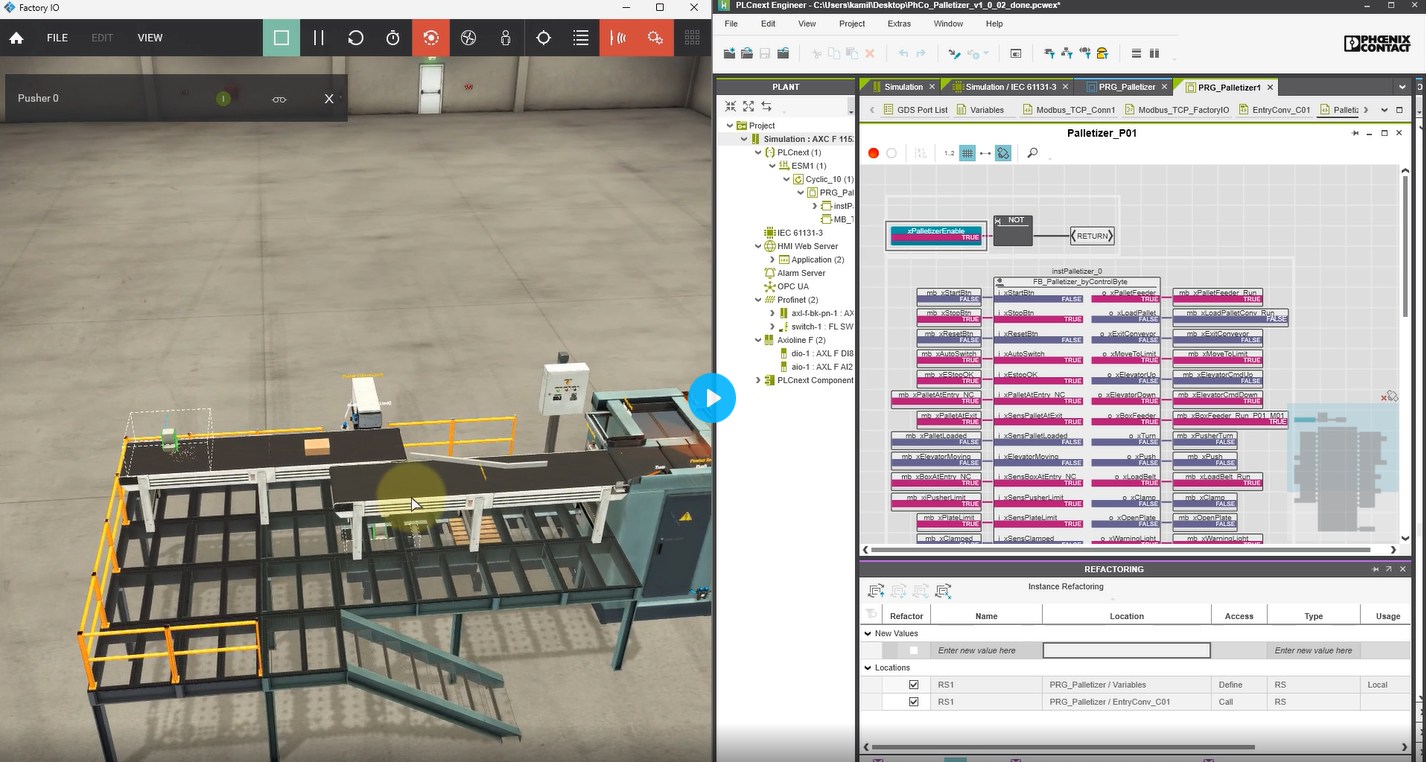 Programowanie w języku LAD na PLCnext Control – symulacja paletyzatora w Factory IO