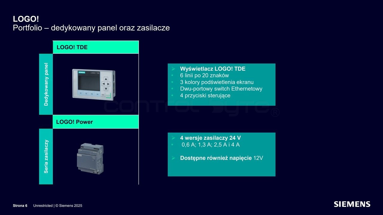 Panel LOGO! TDE i zasilacze LOGO! Power w portfolio LOGO! 8