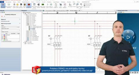 Schemat zasadniczy zasilania w SOLIDWORKS Electrical Schematic - widok projektu, drzewa komponentów i Electrical Content Portal
