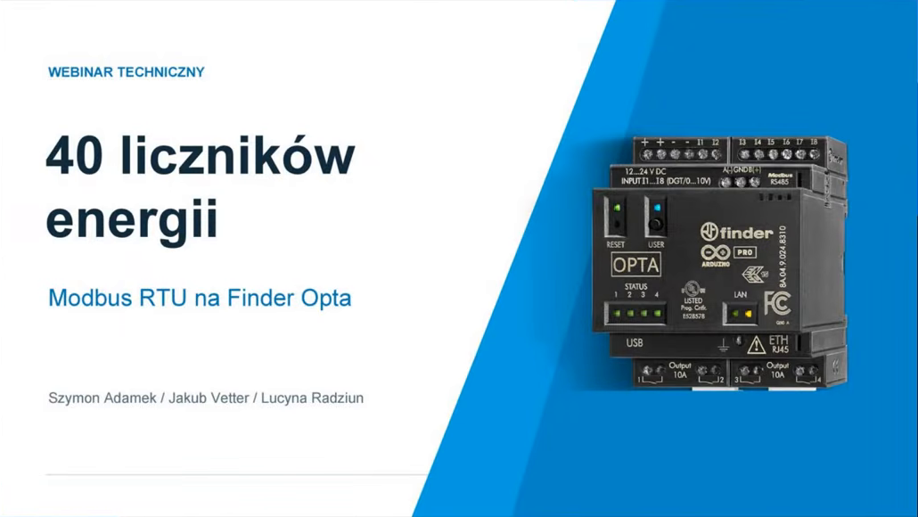 Liczniki energii Modbus RTU: 40 liczników Finder 7M na jednym sterowniku Finder Opta