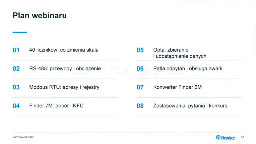Plan webinaru o licznikach energii Modbus RTU