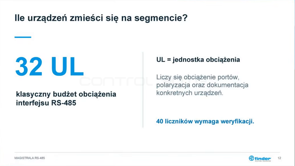 Limit 32 UL na segmencie magistrali RS-485