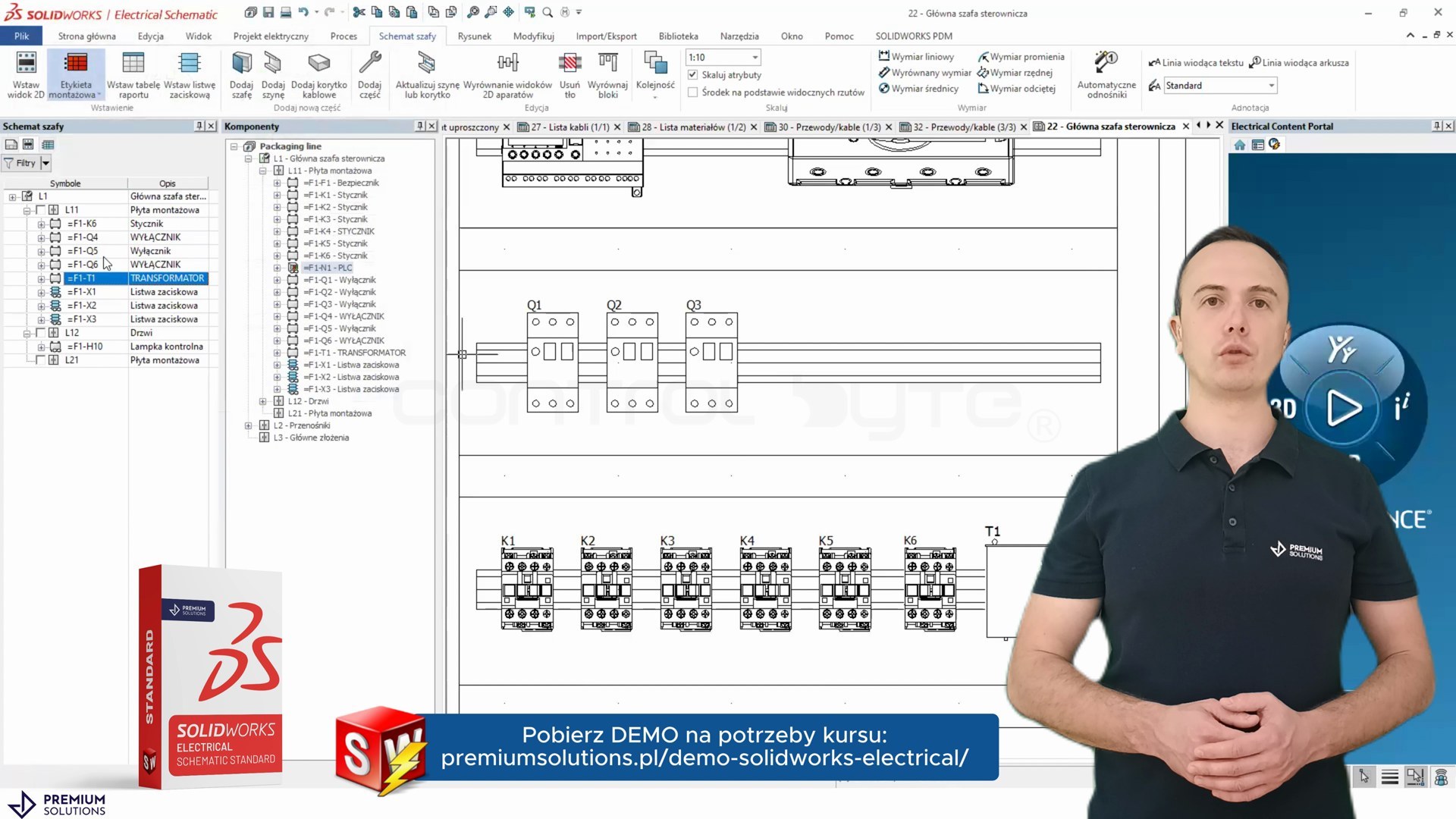 Rozmieszczenie aparatury na płycie montażowej – schemat szafy 2D w pakiecie Schematic Standard