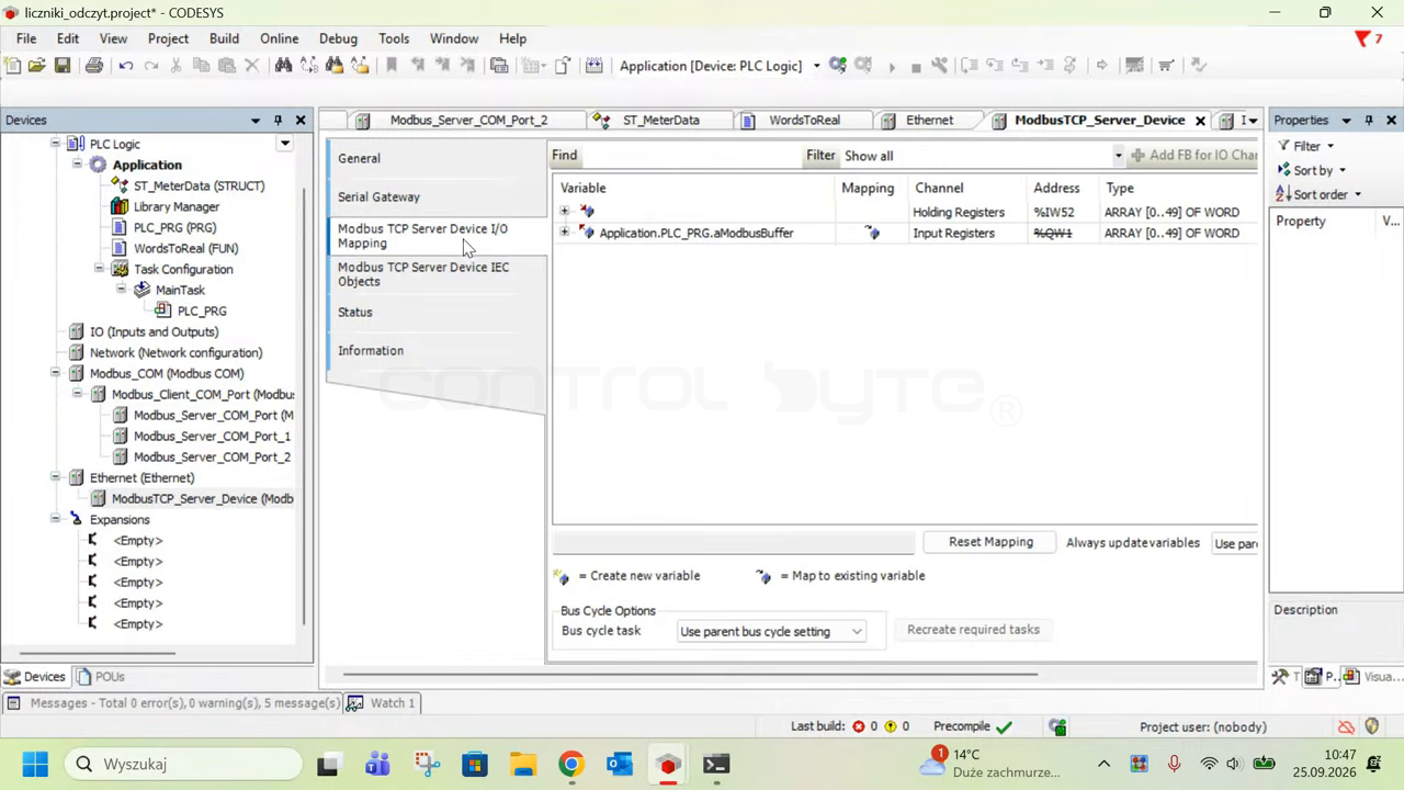 Modbus TCP Server Device na Finder Opta w CODESYS