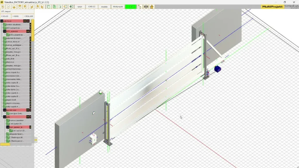 Model 3D bramy przesuwnej w programie Simultus - cyfrowy bliźniak