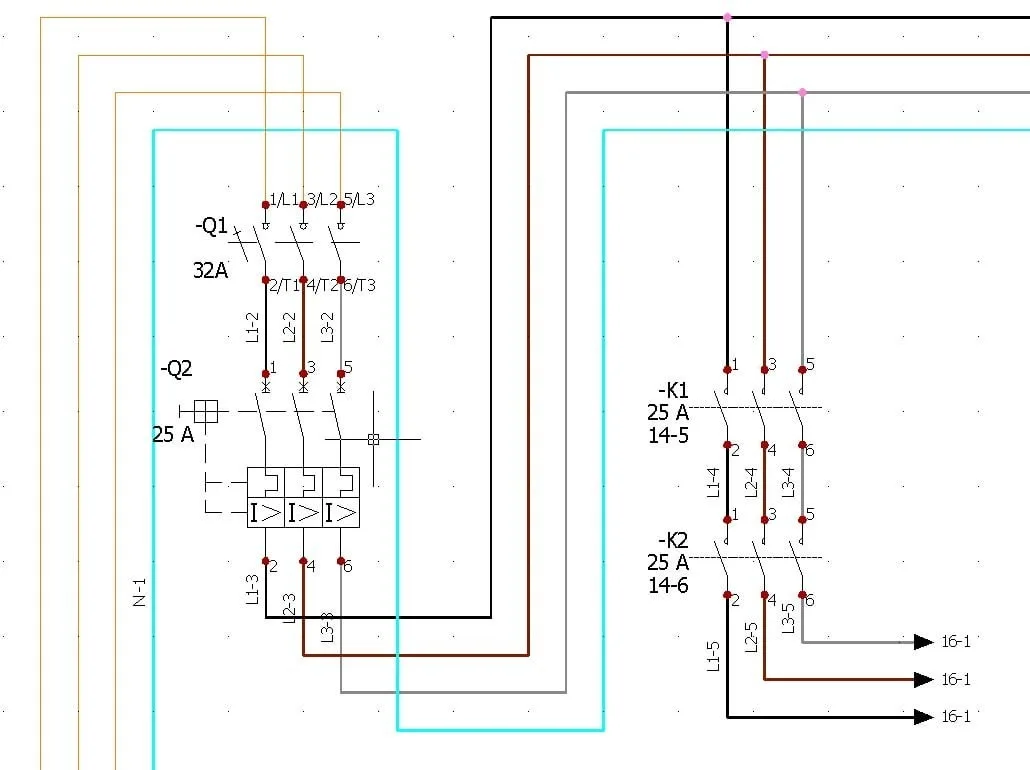 Schemat elektryczny wielokreskowy obwodów zasilania